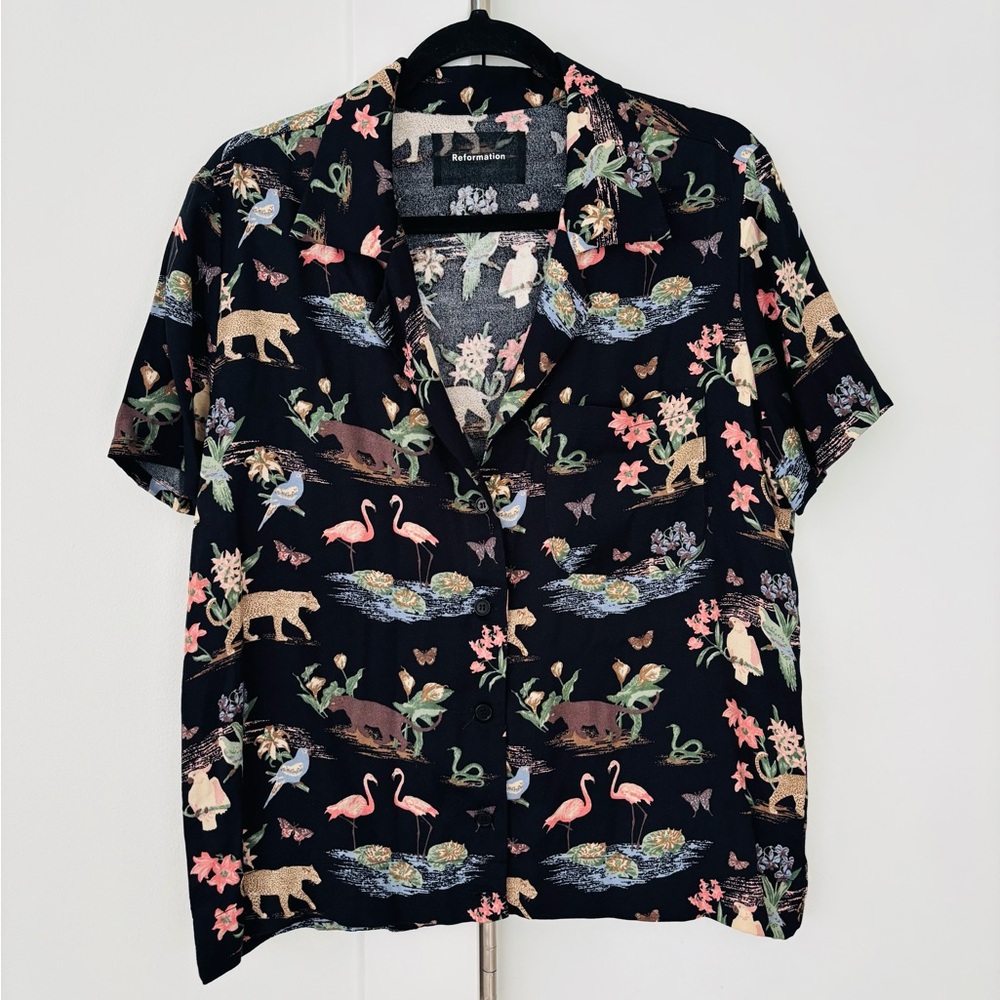 Reformation Jungle Print Cuba Button Up Shirt size Large